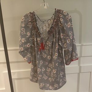 Joy Joy Blue, Red and White Floral Blouse size Large